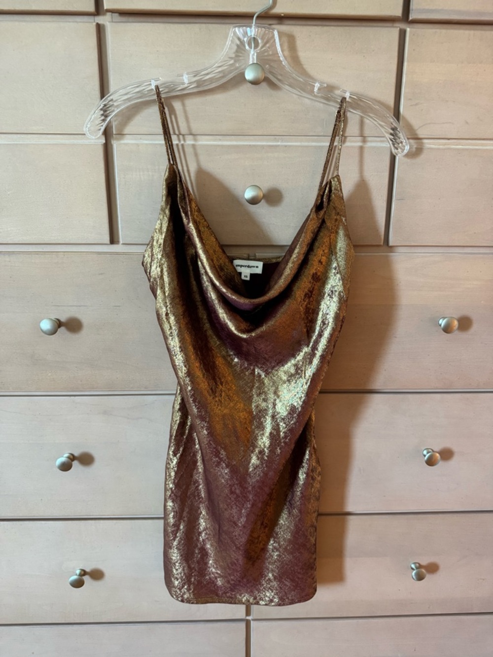 NWT | Superdown Shimmery Bronze Mini Slip Dress Size XS